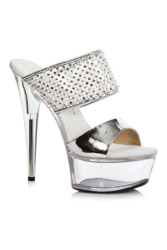 609-AILEEN Stripper Slide | Silver Faux Leather