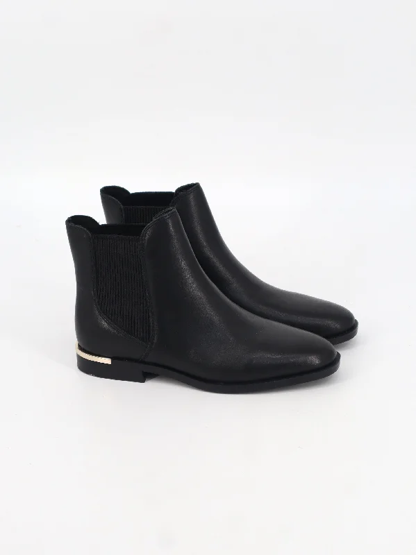 Women's Plain Leather Ankle Boots,Black