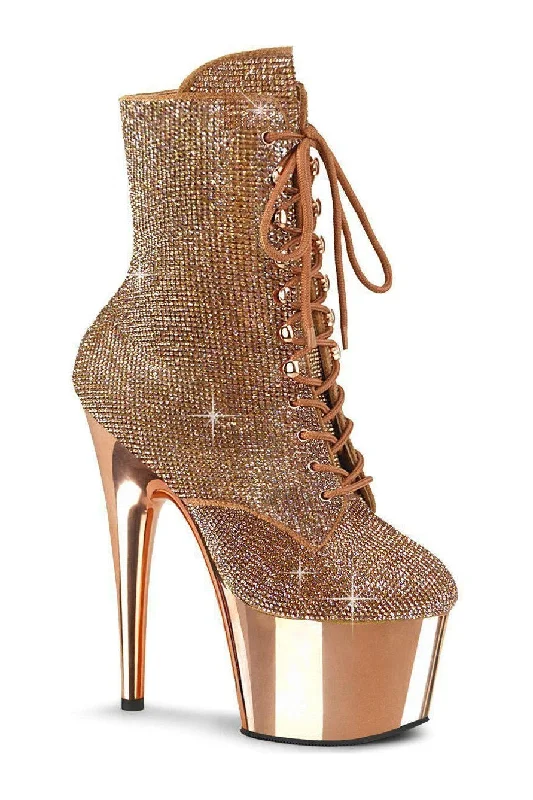 ADORE-1020CHRS Ankle Boot | Rose Gold  Faux Suede