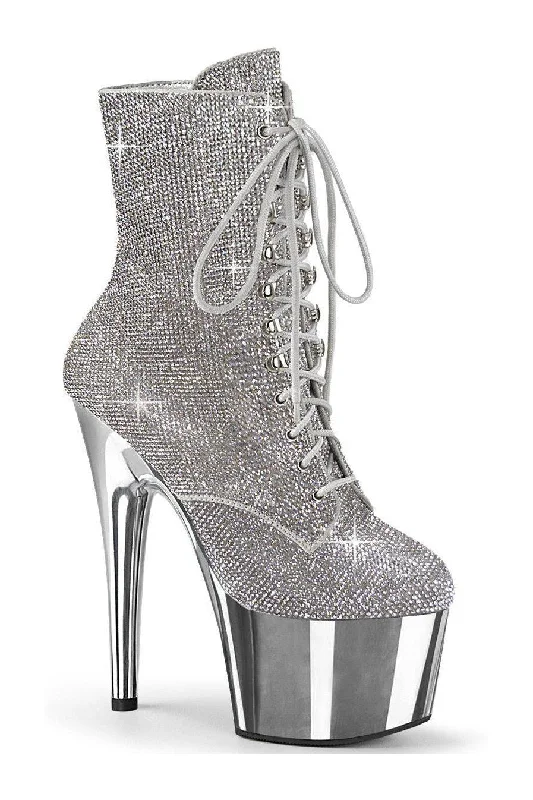 ADORE-1020CHRS Ankle Boot | Silver Faux Suede