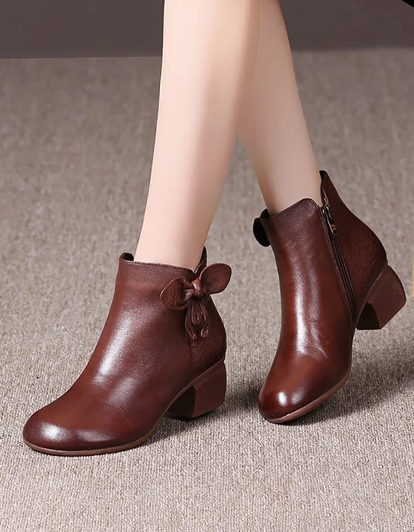 Autumn Bowknot Handmade Retro Chunky Boots