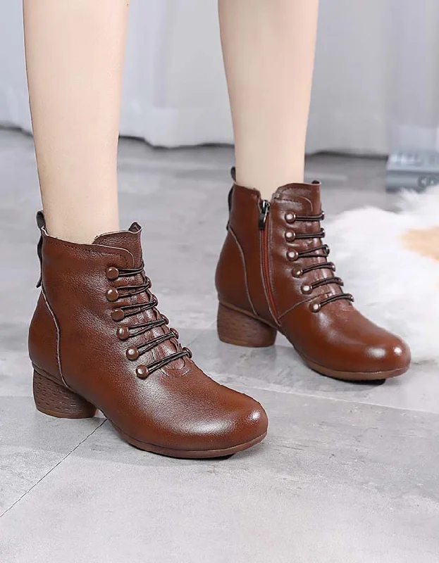 Autumn Winter Retro Leather Comfy Women Chunky Boots