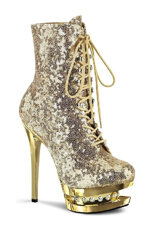 BLONDIE-R-1020 Exotic Boot | Gold Sequins