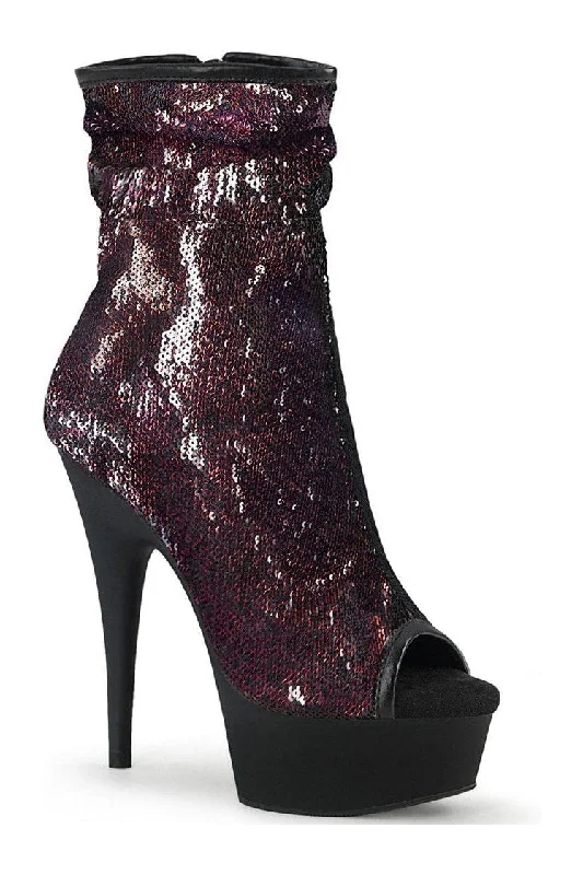 DELIGHT-1008SQ Exotic Boot | Burgundy Sequins