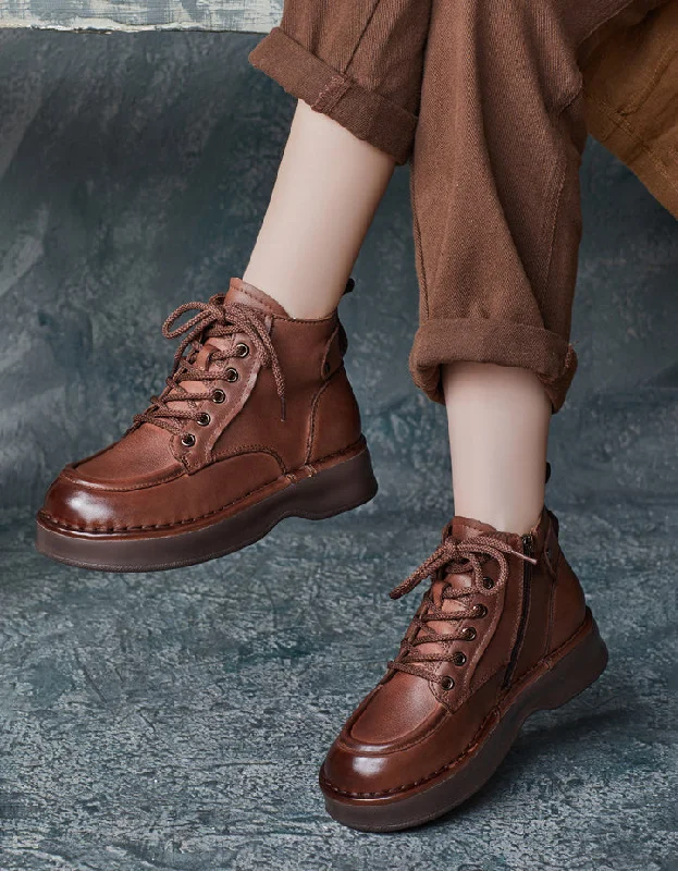 Winter Autumn Front Lace Up Comfortable Ankle Retro Boots