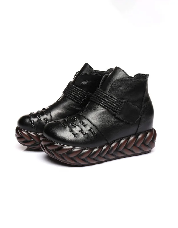 Front Woven Retro Platform Boots