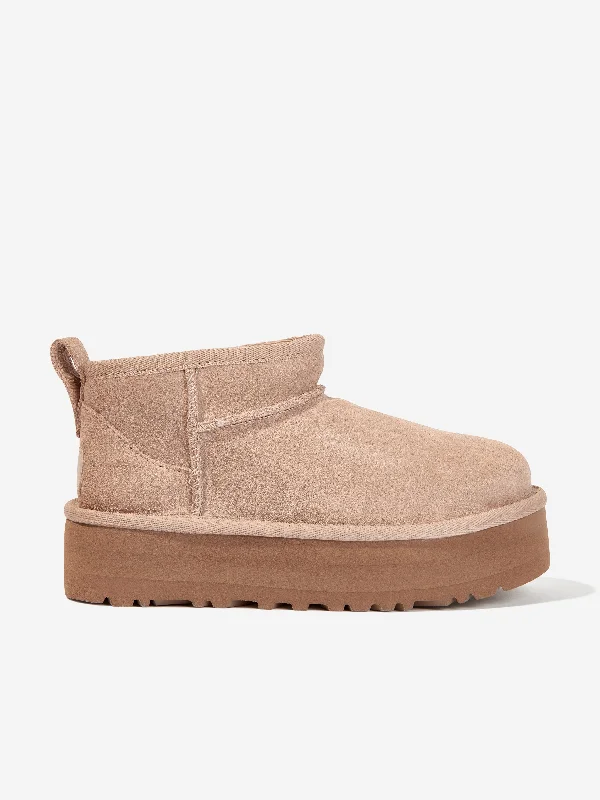 UGG Girls Classic Ultra Mini Platform Boots in Beige