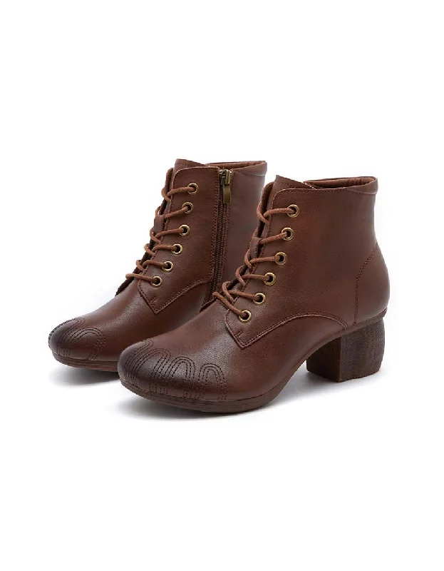 Handmade Retro Leather Chunky Women's Boots