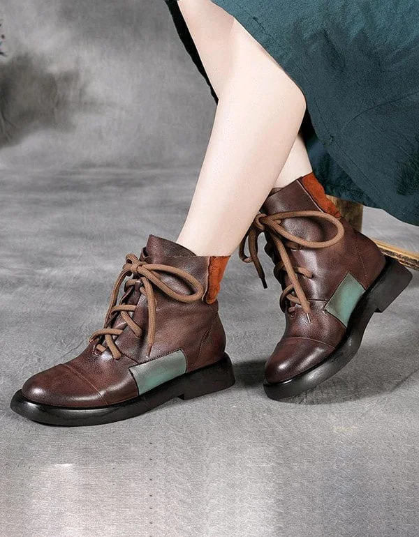 Handmade Stitching Leather Short Boots