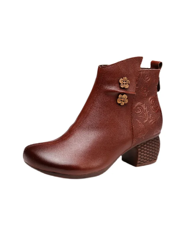 Irregular Embossed Retro Chunky Heel Boots