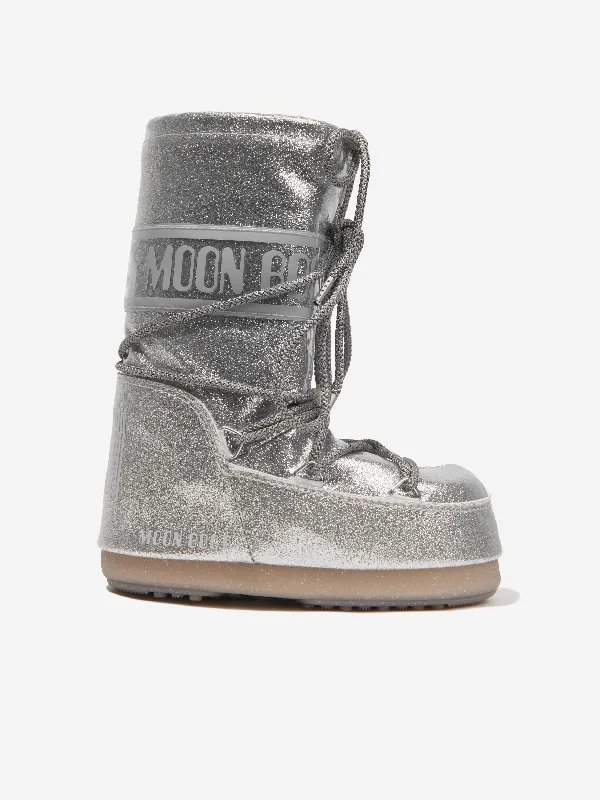 Moon Boot Kids Icon Glitter Snow Boots in Silver