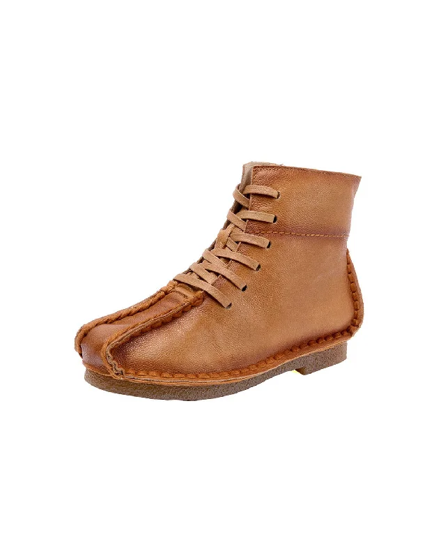 Square Toe Hand-Stitch Leather Retro Boots