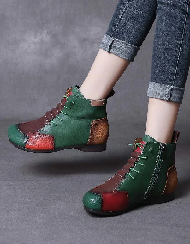 Retro Color Leather Stitching Handmade Boots