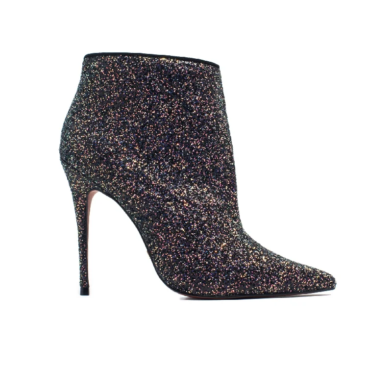 Lucia Black Glitter Ankle Boots