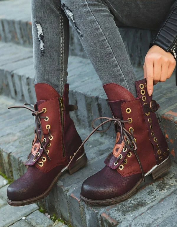 Leather Lace-up Women's Cowboy Boots