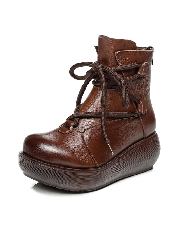 Winter Autumn Front Lace-up Retro Wedge Boots