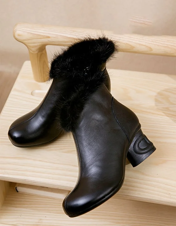 Winter Plush Retro Leather Elegant Chunky Boots