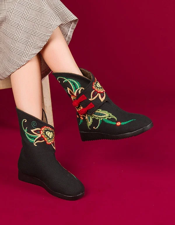 Winter Plush Women's Embroidery Boots Ethnic Style